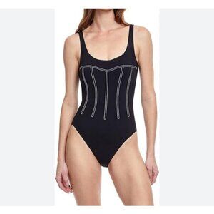 Gottex Women’s Black White One Piece Square Neck Swimsuit Bathing Suit Size 10